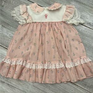 Vintage 80s Pink Floral lace detail Kids Casual Dress